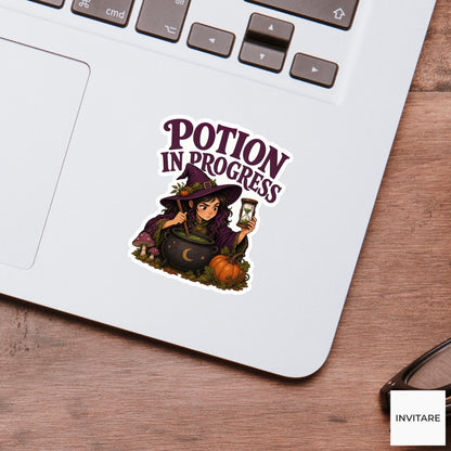 Potion in Progress Sticker, Funny Spooky Halloween Laptop Bottle Planner Journal Gift