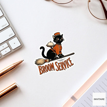 Broom Service Sticker, Funny Spooky Halloween Laptop Bottle Planner Journal Gift