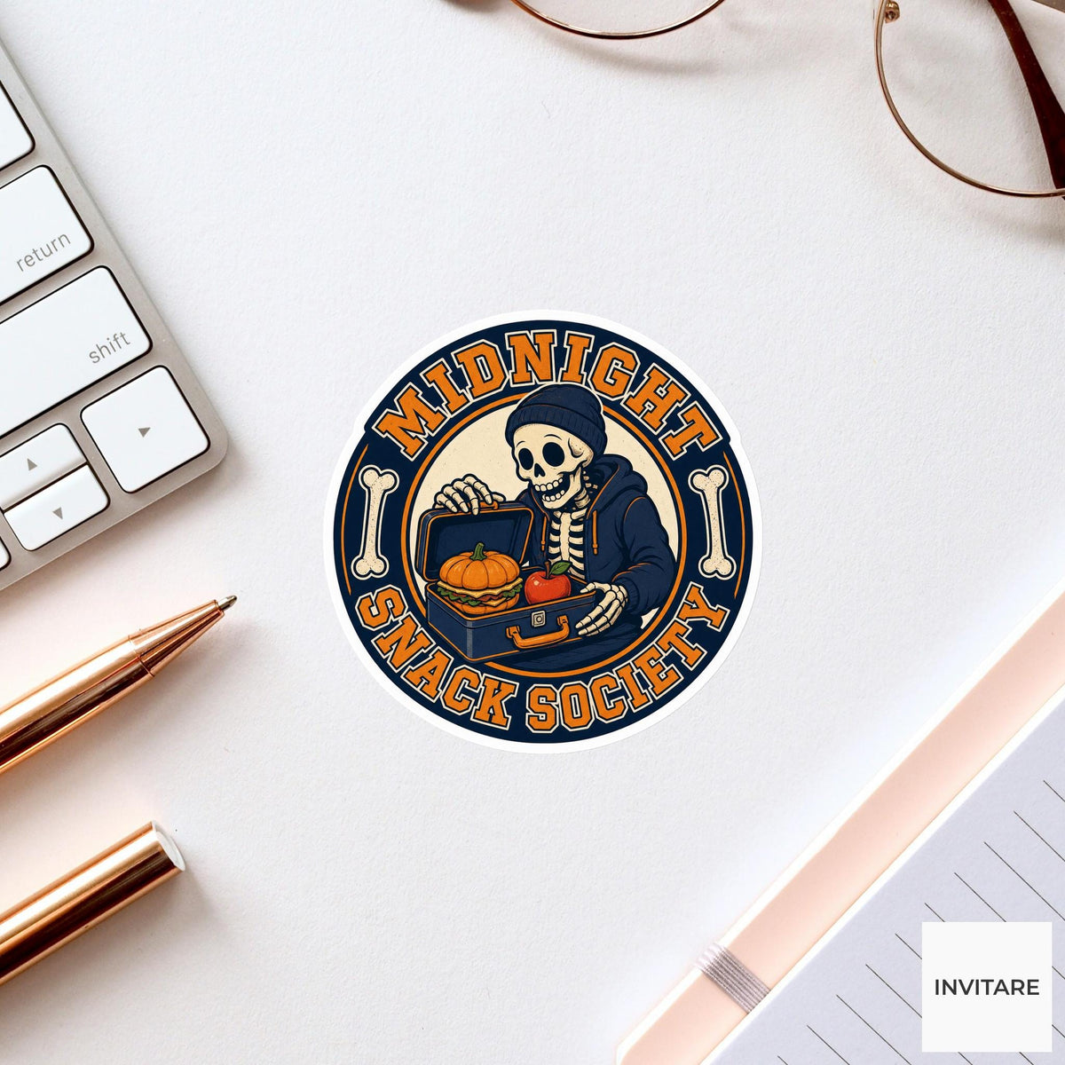 Midnight Snack Society Sticker, Funny Spooky Halloween Laptop Bottle Planner Journal Gift