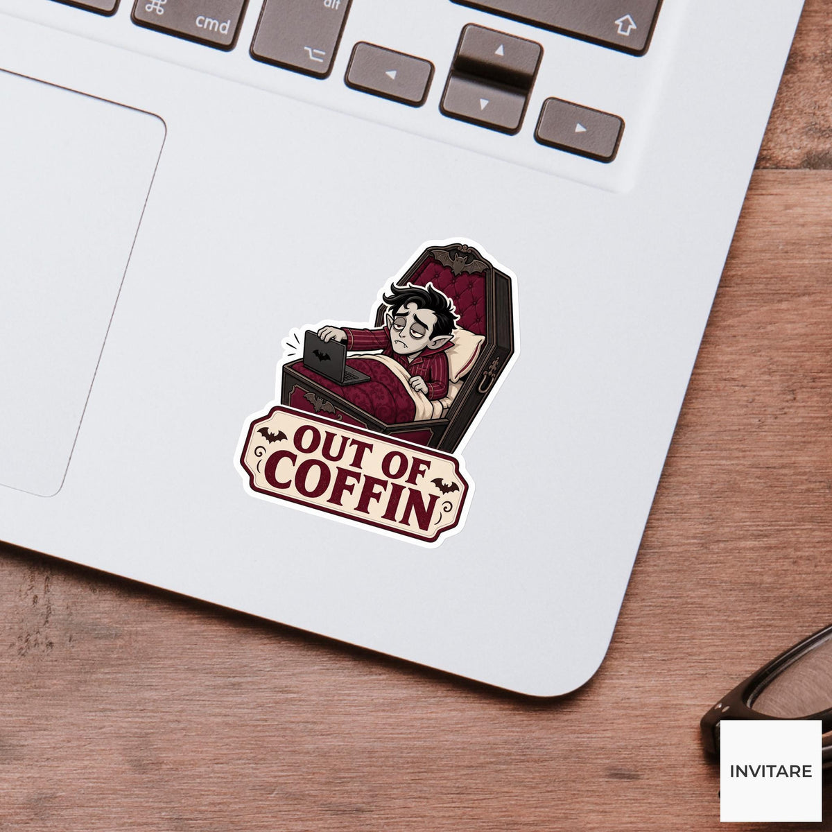Out of Coffin Sticker, Funny Spooky Halloween Laptop Bottle Planner Journal Gift