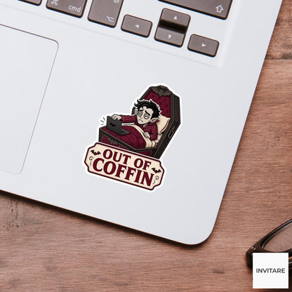 Out of Coffin Sticker, Funny Spooky Halloween Laptop Bottle Planner Journal Gift