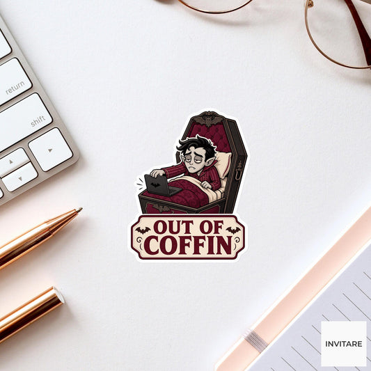 Out of Coffin Sticker, Funny Spooky Halloween Laptop Bottle Planner Journal Gift