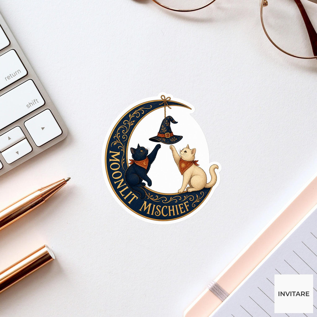 Moonlit Mischief Sticker, Funny Spooky Halloween Laptop Bottle Planner Journal Gift