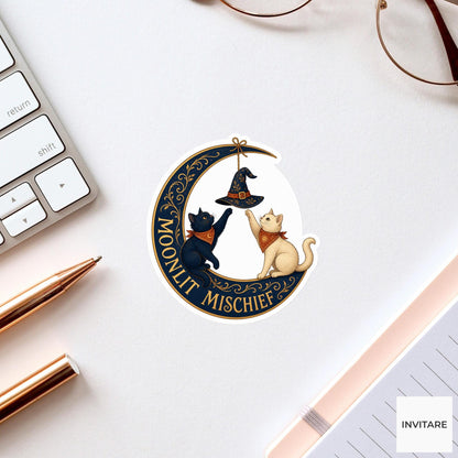 Moonlit Mischief Sticker, Funny Spooky Halloween Laptop Bottle Planner Journal Gift