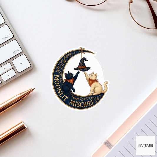 Moonlit Mischief Sticker, Funny Spooky Halloween Laptop Bottle Planner Journal Gift