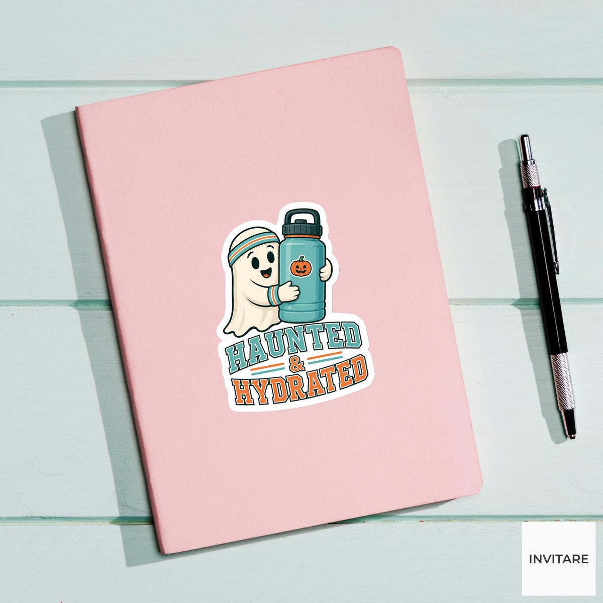 Haunted and Hydrated Sticker, Funny Spooky Halloween Laptop Bottle Planner Journal Gift