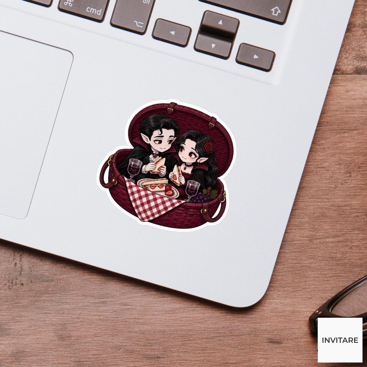Vampire Picnic Basket Sticker, Cute Spooky Halloween Laptop Bottle Planner Journal Gift