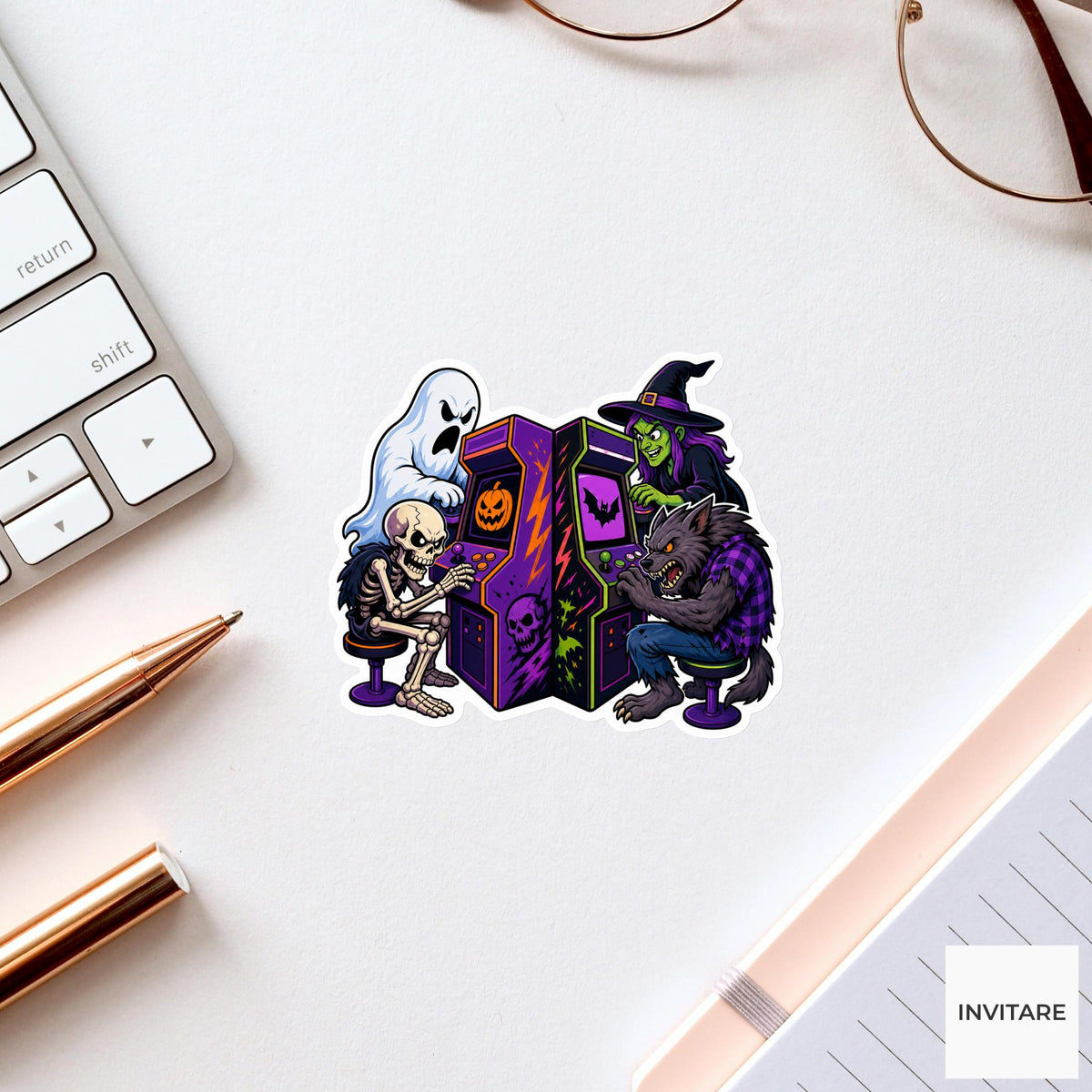 Haunted Arcade Tournament Sticker, Cute Spooky Halloween Laptop Bottle Planner Journal Gift