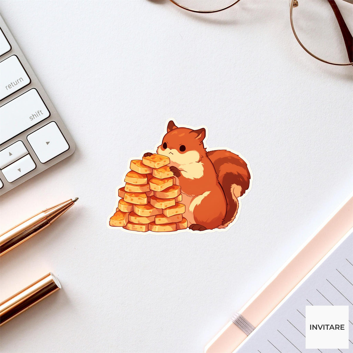 Pumpkin Pie Squirrel Sticker, Funny Thanksgiving Feast Laptop Planner Journal Autumn Animal Gift