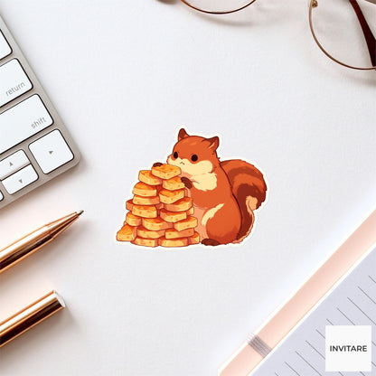 Pumpkin Pie Squirrel Sticker, Funny Thanksgiving Feast Laptop Planner Journal Autumn Animal Gift