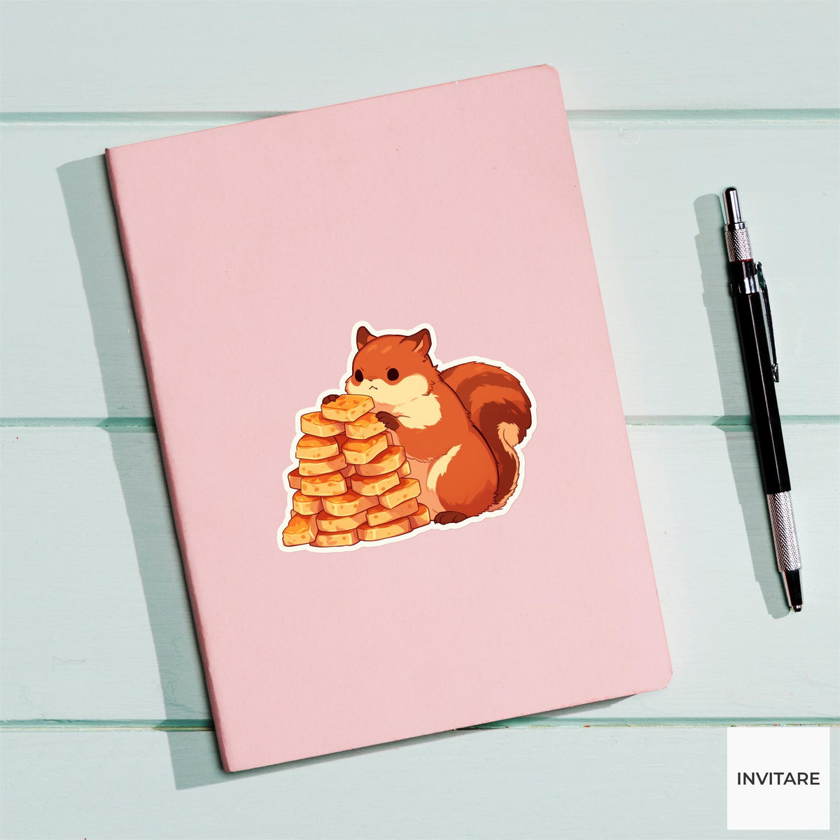 Pumpkin Pie Squirrel Sticker, Funny Thanksgiving Feast Laptop Planner Journal Autumn Animal Gift