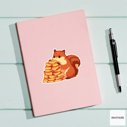Pumpkin Pie Squirrel Sticker, Funny Thanksgiving Feast Laptop Planner Journal Autumn Animal Gift