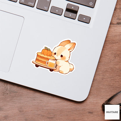 Thanksgiving Bunny Dessert Cart Sticker, Pumpkin Pie Cider Laptop Planner Journal Baker Gift