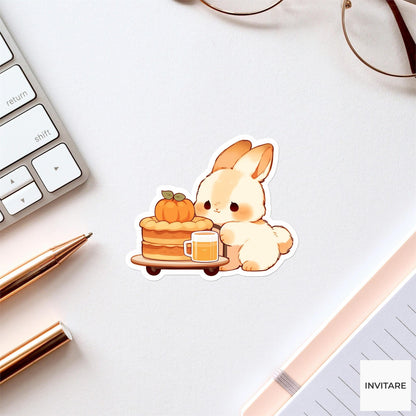 Thanksgiving Bunny Dessert Cart Sticker, Pumpkin Pie Cider Laptop Planner Journal Baker Gift