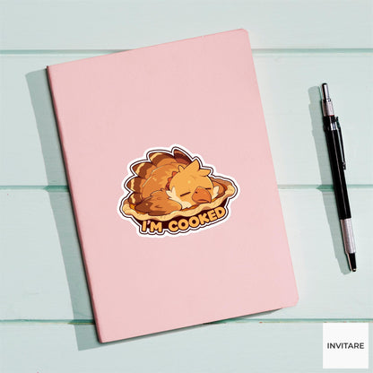 I'm Cooked Turkey Sticker, Funny Thanksgiving Burnout Laptop Planner Journal Host Kitchen Survival Gift