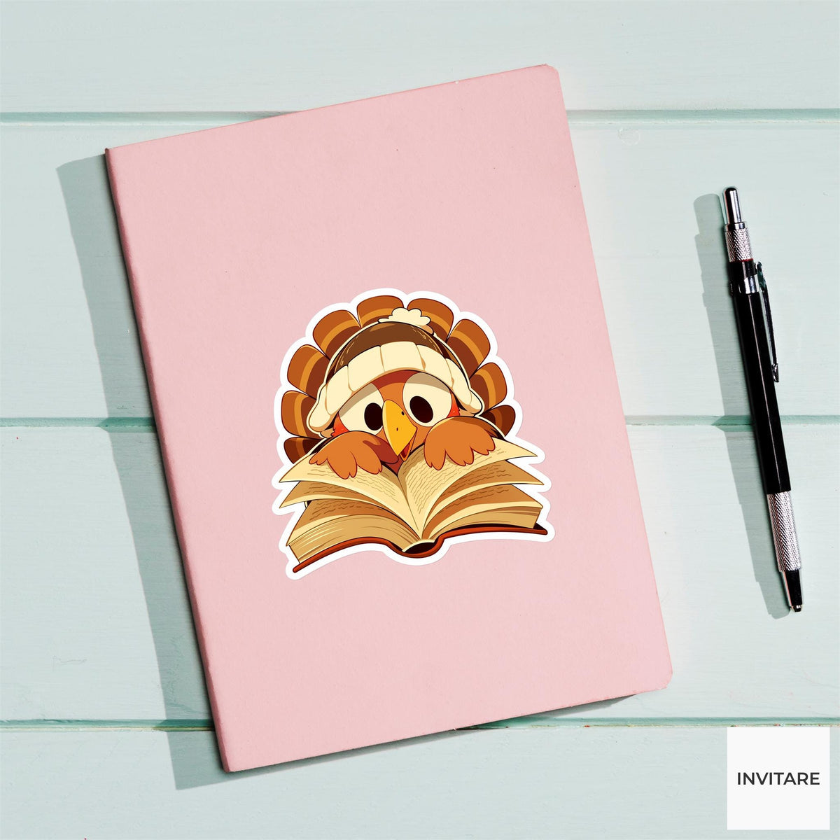 Introvert Turkey Book Sticker, Funny Thanksgiving Social Battery Reader Laptop Planner Journal Gift