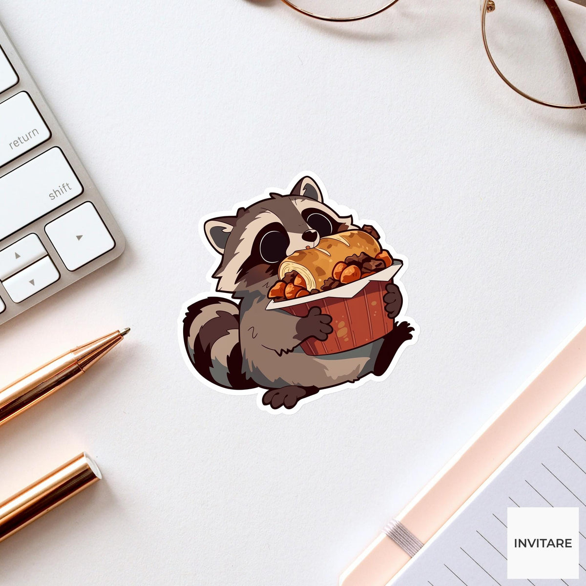 Thanksgiving Leftovers Raccoon Sticker, Funny Dinner Roll Laptop Planner Journal Animal Gift