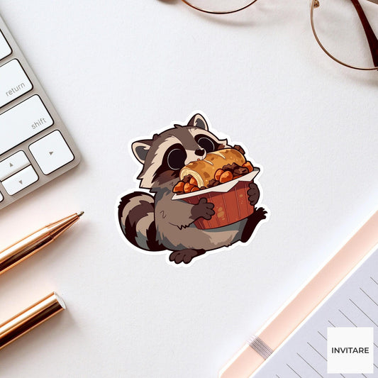 Thanksgiving Leftovers Raccoon Sticker, Funny Dinner Roll Laptop Planner Journal Animal Gift