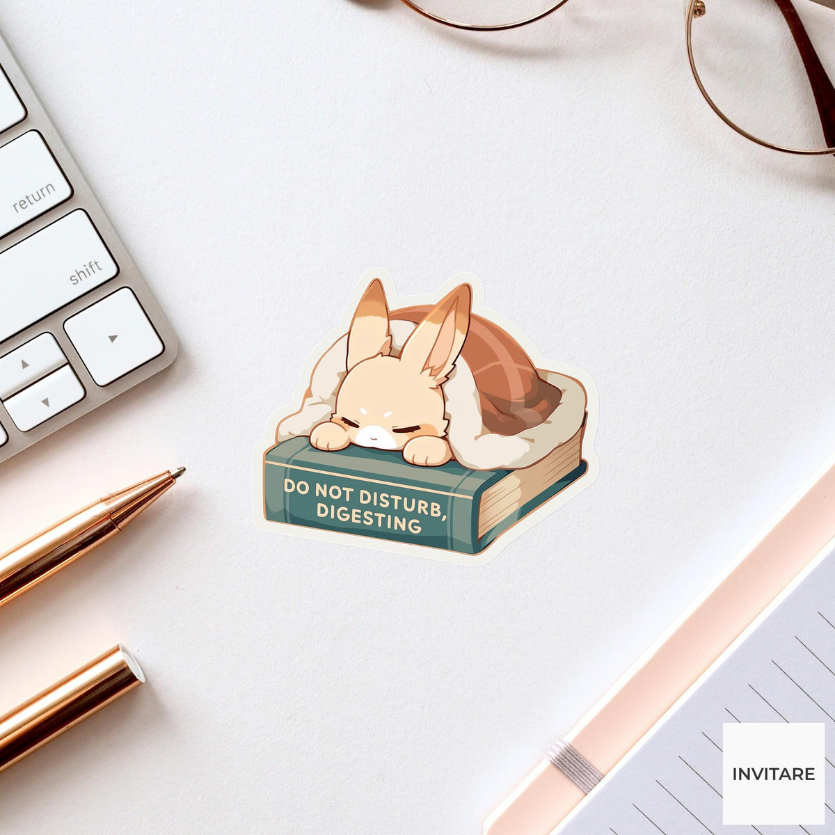 Do Not Disturb Digesting Bunny Sticker, Funny Thanksgiving Reader Laptop Planner Journal Gift