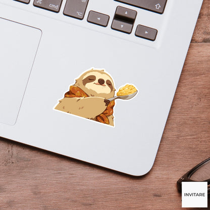 Sleepy Sloth Mashed Potato Sticker, Low Energy Thanksgiving Laptop Planner Journal Animal Gift