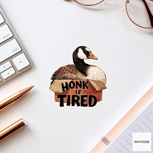 Honk If Tired Goose Sticker, Funny Thanksgiving Leftovers Laptop Planner Journal Bird Gift