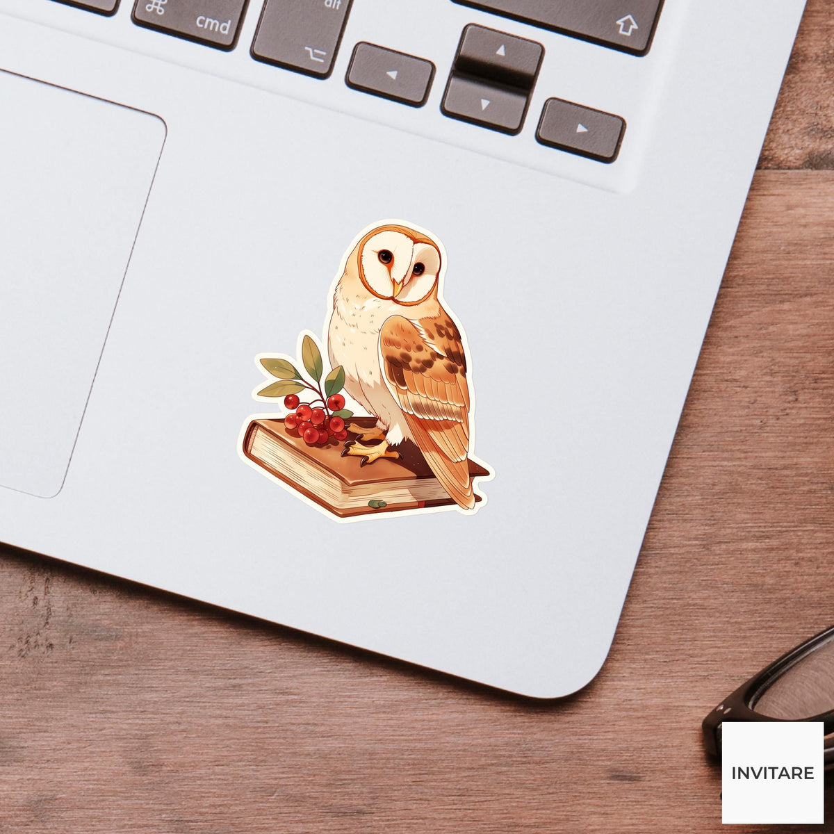 Watercolor Barn Owl Cookbook Sticker, Autumn Reader Laptop Planner Journal Book Lover Gift