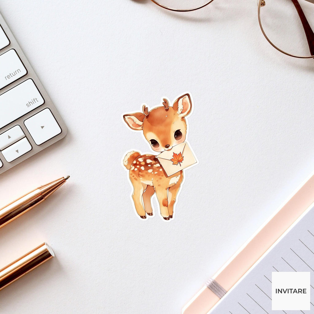 Watercolor Fawn Gratitude Note Sticker, Thankful Autumn Laptop Planner Journal Animal Lover Gift