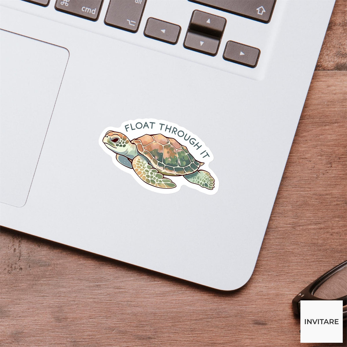 Float Through It Sea Turtle Yoga Sticker, Lotus Pose Laptop Planner Water Bottle Gift