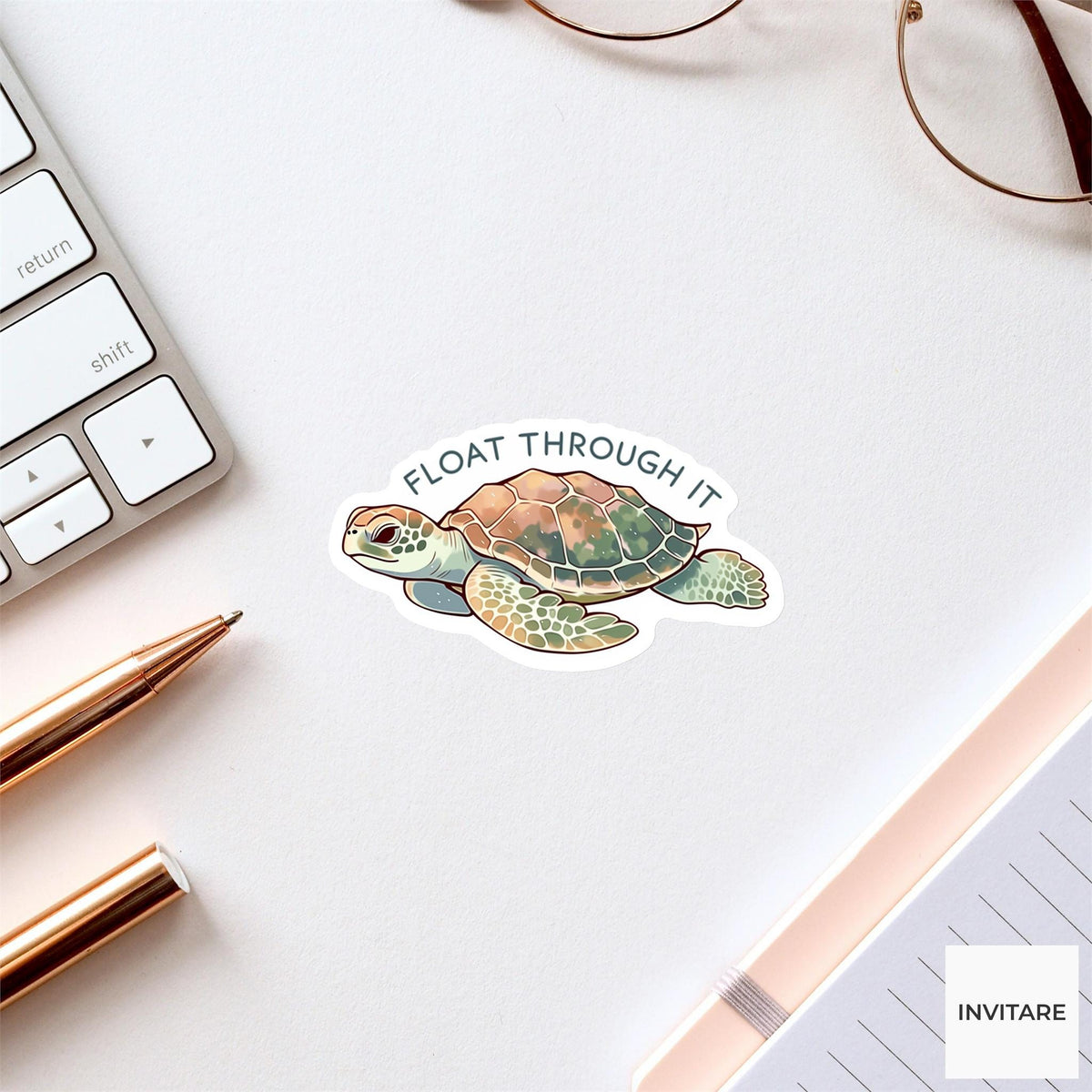 Float Through It Sea Turtle Yoga Sticker, Lotus Pose Laptop Planner Water Bottle Gift