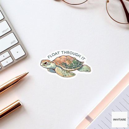 Float Through It Sea Turtle Yoga Sticker, Lotus Pose Laptop Planner Water Bottle Gift