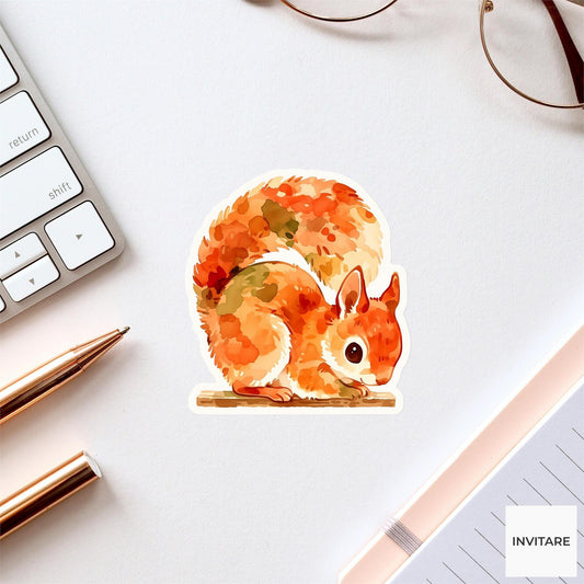 Red Squirrel Side Plank Yoga Sticker, Watercolor Laptop Planner Water Bottle Mindfulness Gift