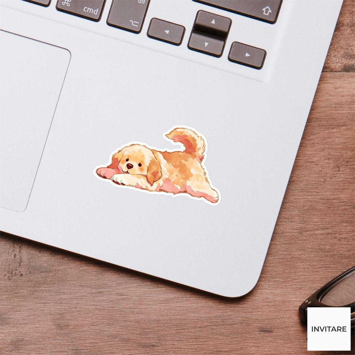 Golden Retriever Puppy Pose Yoga Sticker, Watercolor Laptop Planner Water Bottle Mindfulness Gift