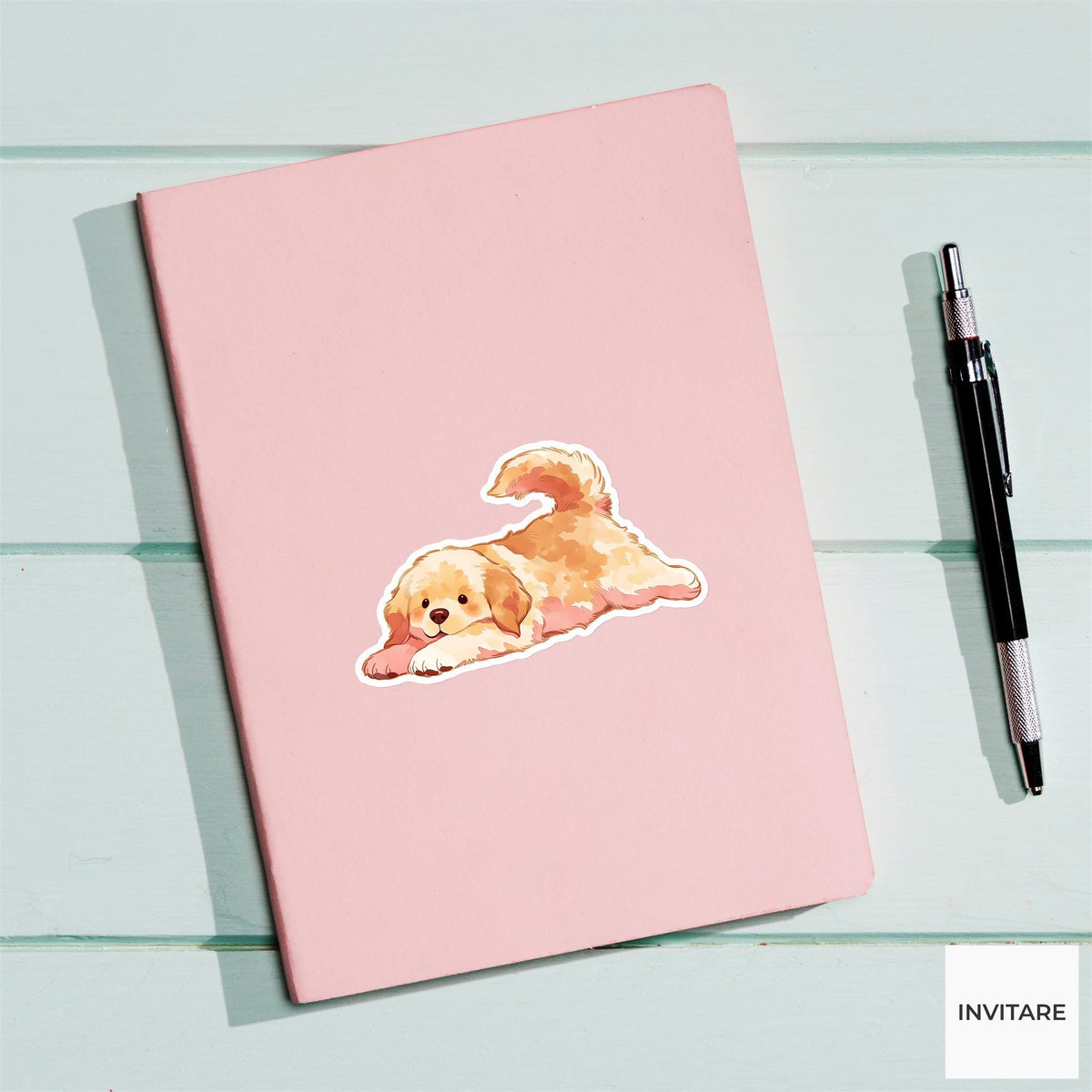 Golden Retriever Puppy Pose Yoga Sticker, Watercolor Laptop Planner Water Bottle Mindfulness Gift