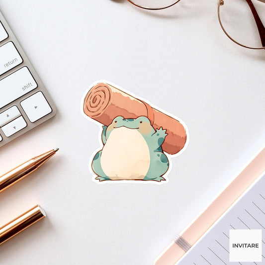 Frog Mat Carrier Yoga Sticker, Watercolor Laptop Planner Water Bottle Mindfulness Gift