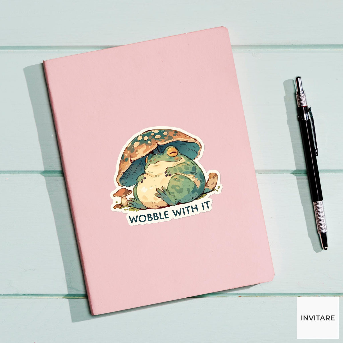 Wobble With It Frog Yoga Sticker, Child Pose Laptop Planner Water Bottle Gift