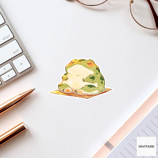 Green Frog Lotus Pose Yoga Sticker, Watercolor Laptop Planner Water Bottle Mindfulness Gift