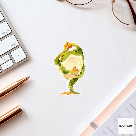 Green Frog Tree Pose Yoga Sticker, Watercolor Laptop Planner Water Bottle Mindfulness Gift