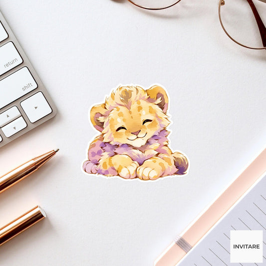 Lion Cub Sphinx Pose Yoga Sticker, Watercolor Laptop Planner Water Bottle Mindfulness Gift