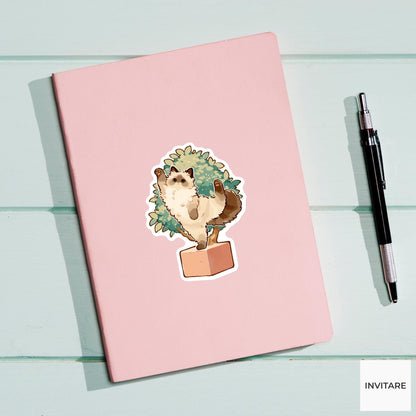 Ragdoll Cat Tree Pose Yoga Sticker, Watercolor Laptop Planner Water Bottle Mindfulness Gift