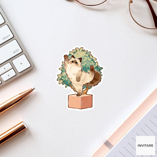 Ragdoll Cat Tree Pose Yoga Sticker, Watercolor Laptop Planner Water Bottle Mindfulness Gift