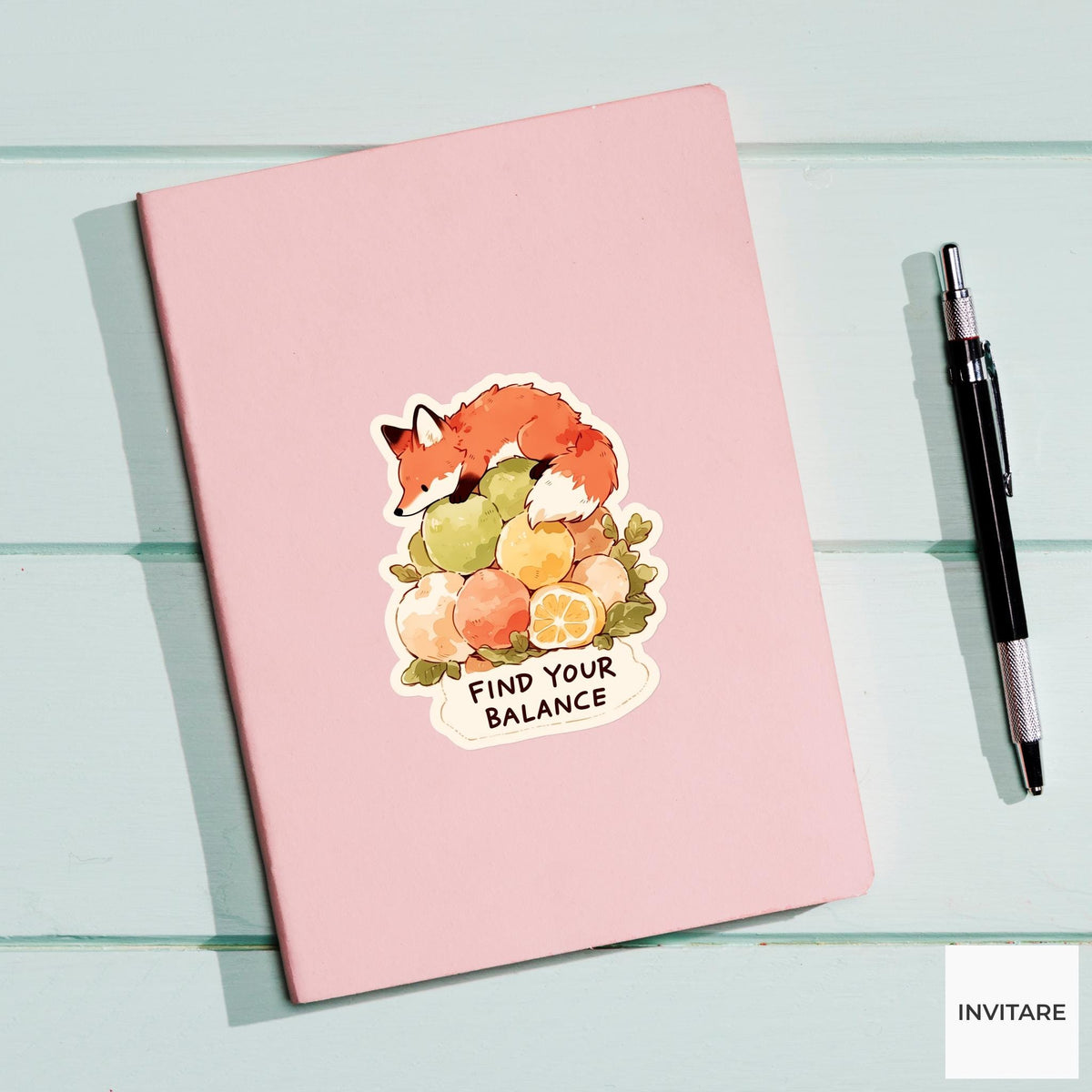 Find Your Balance Fox Yoga Sticker, Dancer Balance Laptop Planner Water Bottle Gift