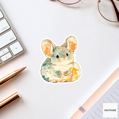 Silver Chinchilla Butterfly Pose Yoga Sticker, Watercolor Laptop Planner Water Bottle Mindfulness Gift