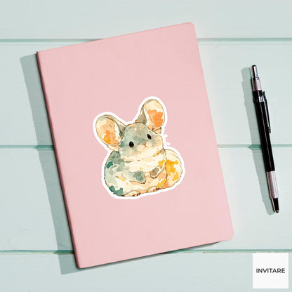 Silver Chinchilla Butterfly Pose Yoga Sticker, Watercolor Laptop Planner Water Bottle Mindfulness Gift