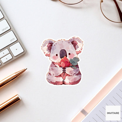 Gray Koala Lotus Pose Yoga Sticker, Watercolor Laptop Planner Water Bottle Mindfulness Gift