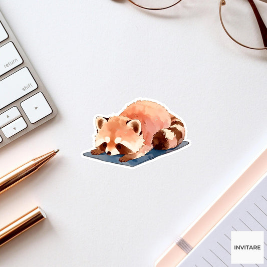 Raccoon Child Pose Yoga Sticker, Watercolor Laptop Planner Water Bottle Mindfulness Gift