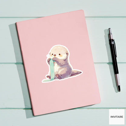 Baby Otter Forward Fold Yoga Sticker, Watercolor Laptop Planner Water Bottle Mindfulness Gift