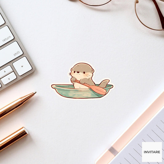Baby Otter Boat Pose Yoga Sticker, Watercolor Laptop Planner Water Bottle Mindfulness Gift