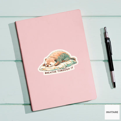 Breathe Through It Baby Otter Yoga Sticker, Restorative Pose Laptop Planner Water Bottle Gift
