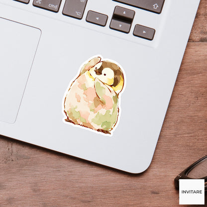 Penguin Chick Tree Pose Yoga Sticker, Watercolor Laptop Planner Water Bottle Mindfulness Gift