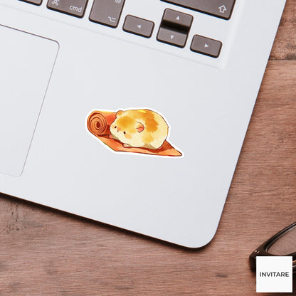 Golden Hamster Child Pose Yoga Sticker, Watercolor Laptop Planner Water Bottle Mindfulness Gift